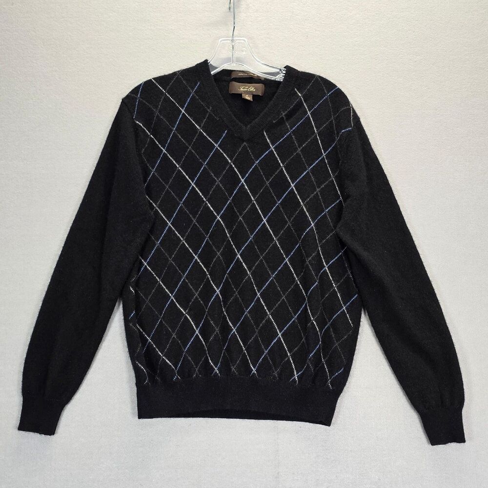 Tasso Elba Sweater Mens Medium 100% Fine Cashmere VNeck Acedemia Preppy Grandpa